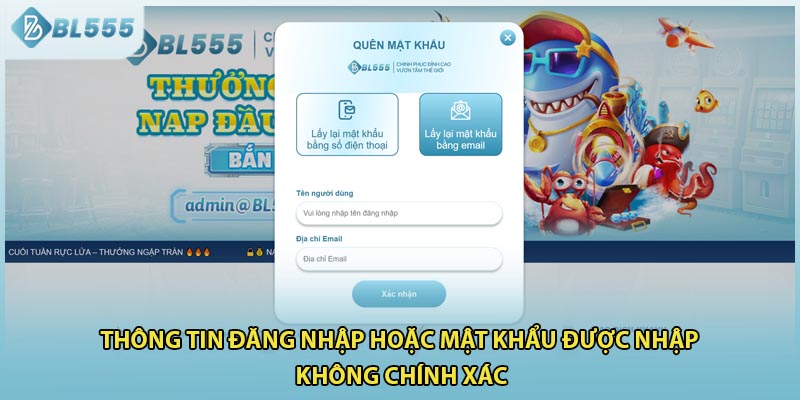 Thông tin đăng nhập hoặc mật khẩu được nhập không chính xác